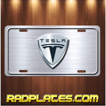 TESLA Inspired art simulated brushed steel aluminum vanity license plate tag NEW - £14.20 GBP
