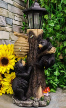 Large Climbing Black Bear Cubs With Beehive Statue W/ Solar LED Lantern ... - $86.99