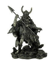 Antique Pewter Finish Viking Warrior Standing Holding Spear - $47.06