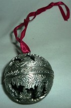 Vintage Christmas Pewter Ball Ornament &#39;merry Christmas&#39; Holy Leaves - £9.59 GBP