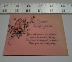 Home Treasure Greeting Card Happy Easter Pink Stained Glass Church Window Cross - £7.43 GBP