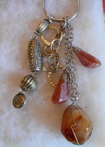 Agate &amp; Silver Pendant Keychain, Bangle Style for Keys, Crafts, Christmas Gifts - £15.14 GBP