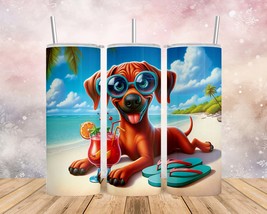 Skinny Tumbler with Straw, 20oz/30oz, Dog on Beach, Rhodesian Ridgeback, awd-123 - £27.92 GBP+