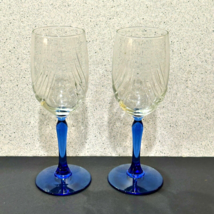 Lenox Wine Glasses Cobalt Blue Stem Clear Swag Draped Bowl Set of 2 Vintage NICE - £13.02 GBP