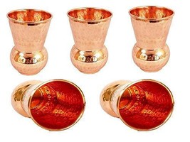 Pure Copper  Matka Design Hammered 350ml Glass Tumbler Drinkware pack Of 5Pcs - £23.50 GBP