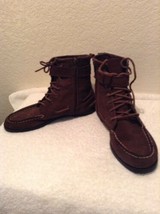 Sperry kids Size 4  w size 6 Top-Sider Brown Suede Lace Up Starpoint Boo... - $26.97