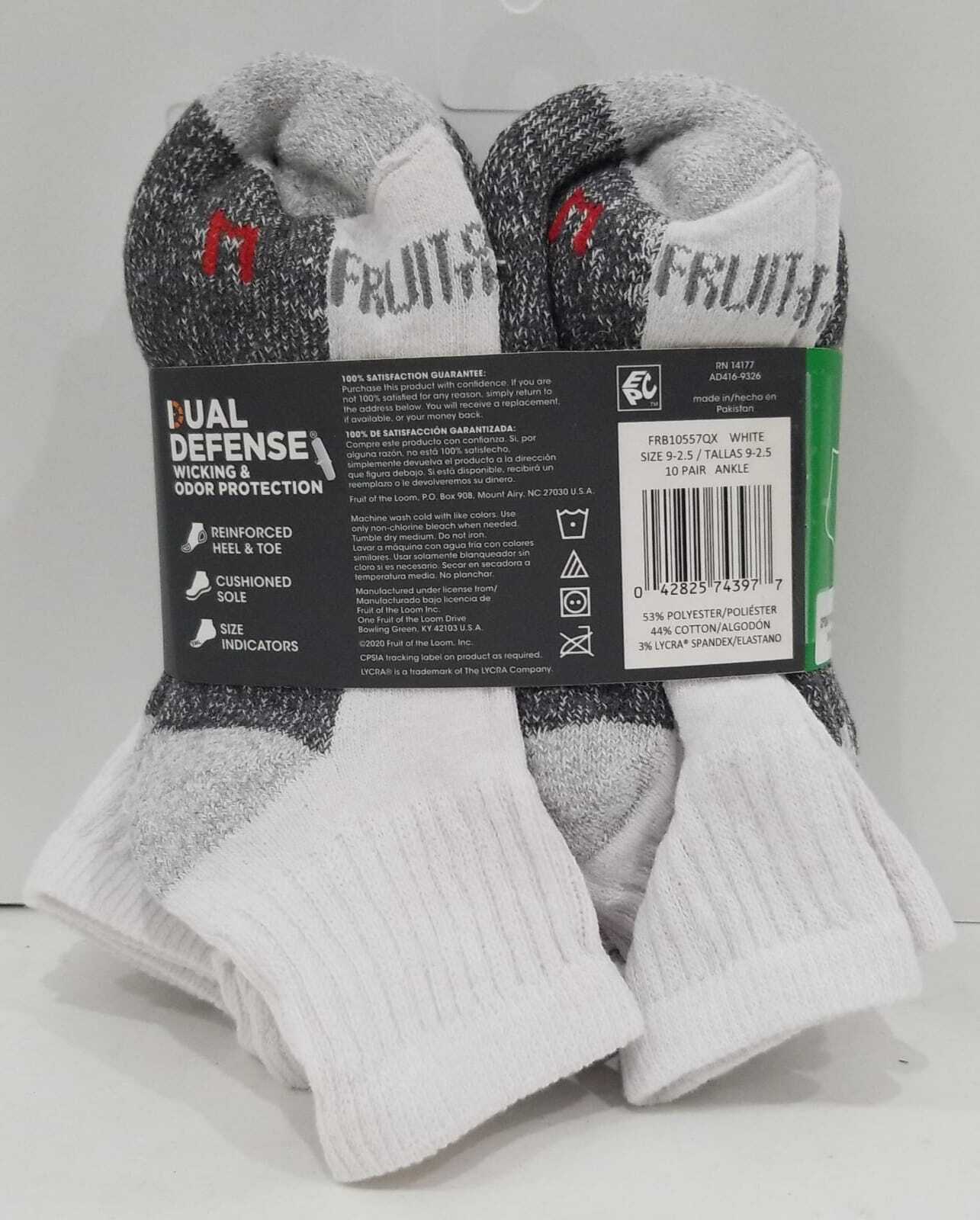 Fruit of the Loom Boys Durable Ankle Socks, 10 Pack, White Size 9-2.5 Item image 3