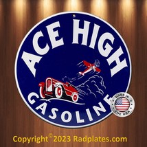 Ace High Gasoline Vintage Retro Replica Aluminum Metal Sign 12&quot; Round - $19.77