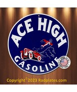 Ace High Gasoline Vintage Retro Replica Aluminum Metal Sign 12&quot; Round - £15.61 GBP