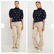 ENGLISH FACTORY Blue Heart Shape Embroidery Knit Sweater M - $38.61