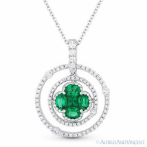 Authenticity Guarantee 
1.01ct Emerald &amp; Diamond 18k White Gold Circle Flower... - $3,469.99