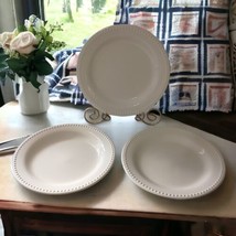 3 Pottery Barn Emma Dinner Plates Portugal Beaded White Set Farmhouse Co... - $49.49