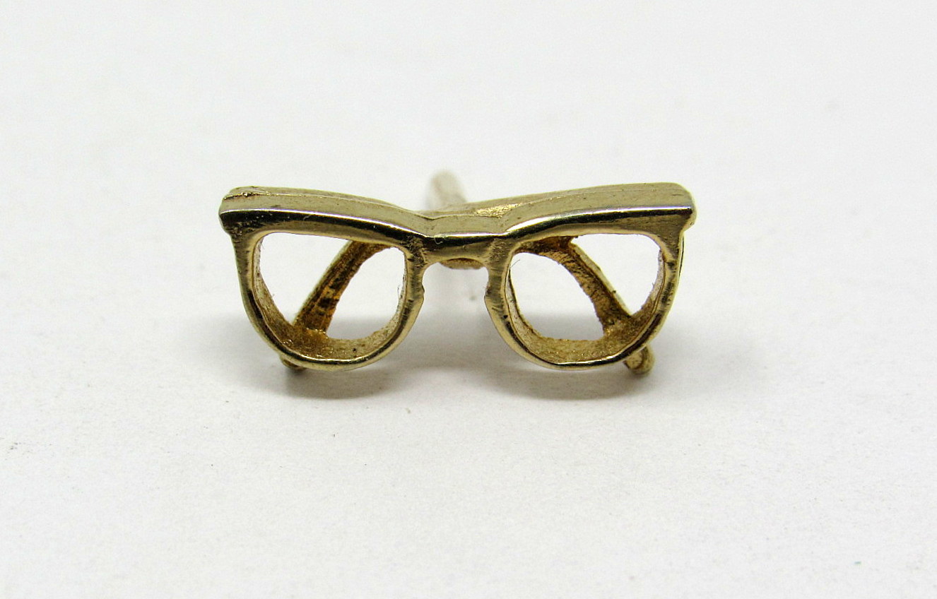 Primary image for Eye Glasses Tie Tack Gold 1/2" Chain Screw Back Spectacles Optometrist US Seller