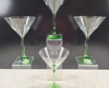 4 Libbey Courbe Martini Glasses Set Zig Zag Wavy Green Stemware Bar Drin... - £45.00 GBP