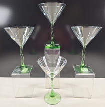 4 Libbey Courbe Martini Glasses Set Zig Zag Wavy Green Stemware Bar Drinking Lot - £44.27 GBP