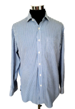 J Crew Dress Shirt Mens Size Large 16-16.5 Blue White Striped Button Front Blend - £17.54 GBP