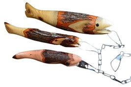 Wooden Fish on a Stringer, Set of 3, Hand made finished Fish, Fisherman&#39;... - £39.29 GBP