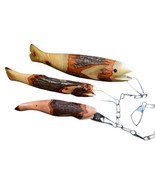 Wooden Fish on a Stringer, Set of 3, Hand made finished Fish, Fisherman&#39;... - £39.21 GBP
