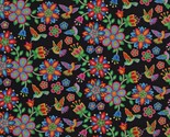 Cotton Hummingbirds Flowers Beadwork-Look Black Tucson Fabric Print BTY ... - $11.95