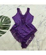 Pandora Womens Vintage Bodysuit Size L Purple Lace Trim 90s One Piece - $35.19 CAD
