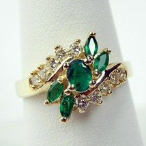 2.75Ct Simulated Emerald &amp; Diamond Engagement Ring 14k Yellow Gold Plated Silver - £63.30 GBP
