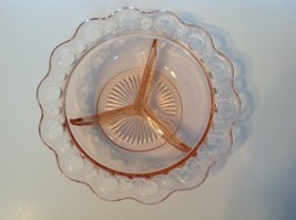 Hocking Depression Glass 3 Part Relish Pink Old Colony Lace Edge 1935 Vintage - £31.56 GBP