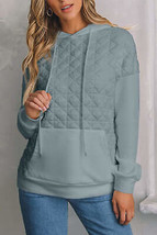 Light Grey Drop Shoulder Quilted Patchwork Kangaroo Pocket Hoodie - £25.40 GBP