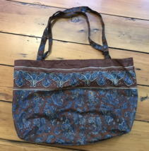 Vtg 70s Lightweight Nylon Quick Dry Brown Blue Paisley Tote Bag Storable... - £19.97 GBP