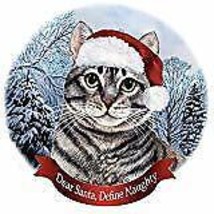 Holiday Pet Gifts Silver Tabby Cat Santa Hat Porcelain Christmas Tree Ornament - £25.56 GBP