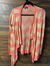 Almost Famous Womens Linen Open Front Cardigan Sz M Pink Long Sleeve Striped - £9.00 GBP