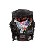 Buffalo Leather Biker&#39;s Vest with 14 Embroidered Cloth Patches American ... - £38.59 GBP