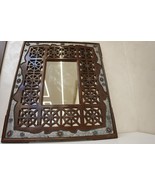 Handcrafted Moroccan Wooden Mirror – Lattice Frame with Metal &amp; Gem Inla... - €204,95 EUR