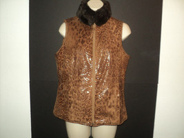 Chico&#39;s Size 0, XS-S Reversible Vest, Reptile Look / Brown, Faux Fur Collar - £23.88 GBP
