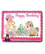 Pink Baby Cowgirl Brunette Themed Edible Image Pretty Dresses Birthday C... - $319.38 MXN