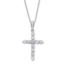 PalmBeach Jewelry 1.14 TCW Silver Cubic Zirconia Cross Pendant Necklace 16&quot;-18&quot; - £27.68 GBP