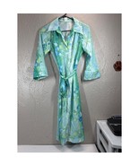 Vintage Retro 60s/70s Tie Waist Sheath Dress Green Blue Floral Size 12  - $930.30 MXN