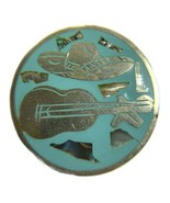 Vintage Mexico Silver Enamel Inlaid Brooch Pendant Guitar Sombrero 1-5/8... - $54.25 CAD