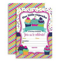 Cupcake Birthday Party Invitations For Girls, 20 5&quot;X7&quot; Fill In Cards W - £27.01 GBP