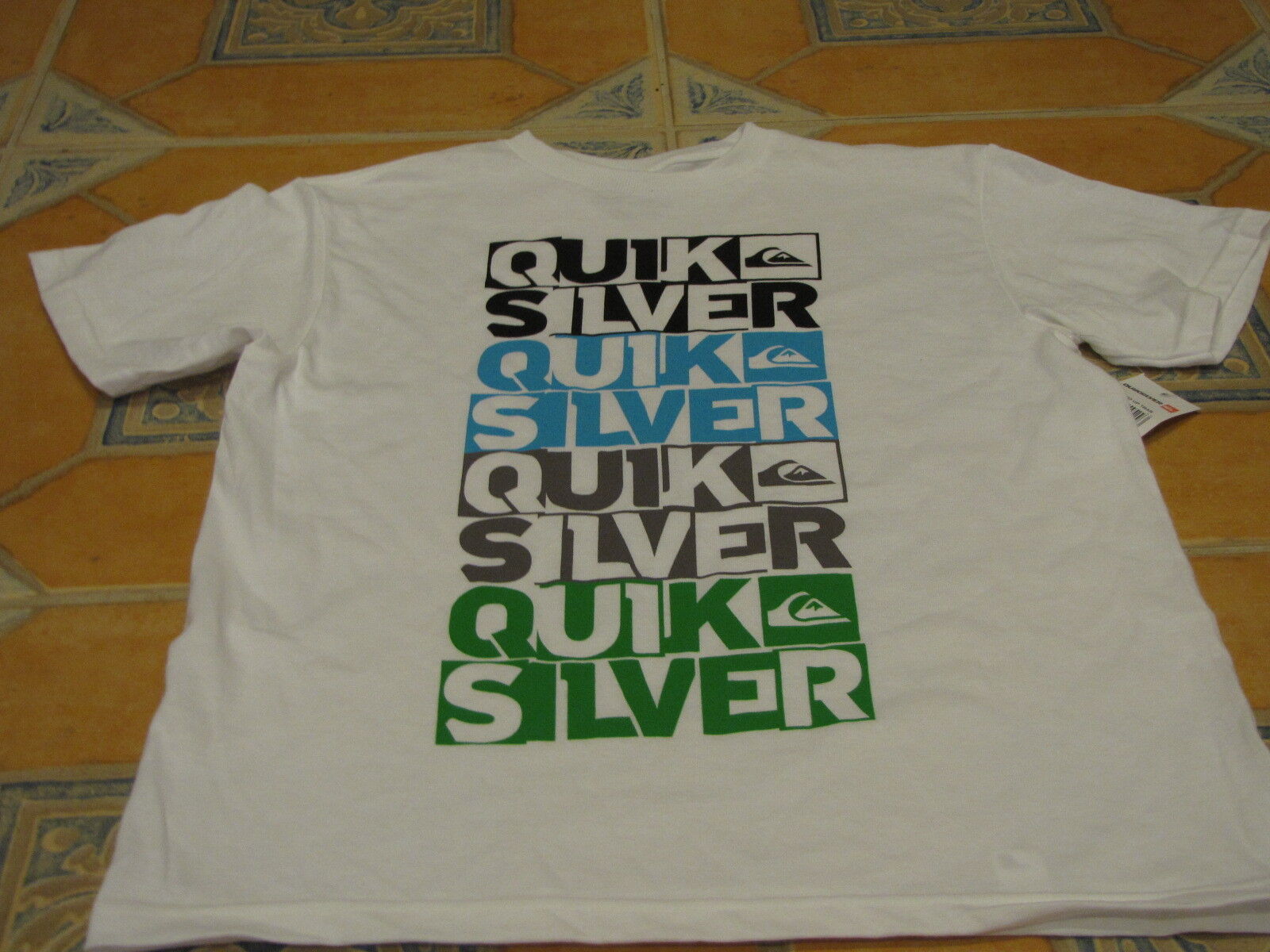 Boy&#39;s youth Quiksilver surf skate t shirt large kids word up TBAR white ... - $7.71