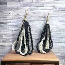 Black &amp; White Seed Beaded Handmade Pierced Dangle Earrings Silver Tone - €10,29 EUR