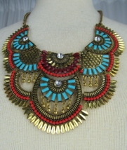 Southwest necklace gold tone turquoise coral LARGE BIB ESTATE SALE! - £29.57 GBP