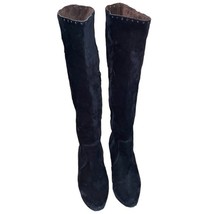 Carisma Black Suede Leather Tall Knee High Heel Boots Womens 8.5 Italy - £25.48 GBP