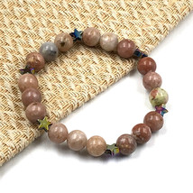 Natural Yellow Rhodonite &amp; Hematite 8 mm Bead 7.5&quot; Stretch Bracelet SSB-84 - $11.76