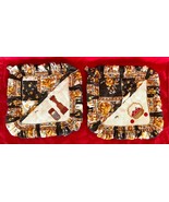 2 Hand Sewn Quilted Potholders Pocket w Cross Stitch Design 7x7&quot; Fall Co... - €11,06 EUR