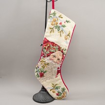 Vintage Victorian Santa Needlepoint Christmas Stocking Wool Velvet Cotto... - $58.99
