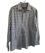Johnston &amp; Murphy Men&#39;s L Button Down Shirt Gray Blue Plaid Check Cotton - $29.07