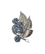 Silver Tone Leaf Flower Spray Aquamarine Blue Rhinestone Brooch Pin - $19.78