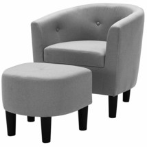 Transitional Fabric Accent Chair With Ottoman In Light Gray - £145.38 GBP