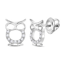 Sterling Silver Womens Round Diamond Owl Bird Animal Earrings 1/6 Cttw - £122.19 GBP