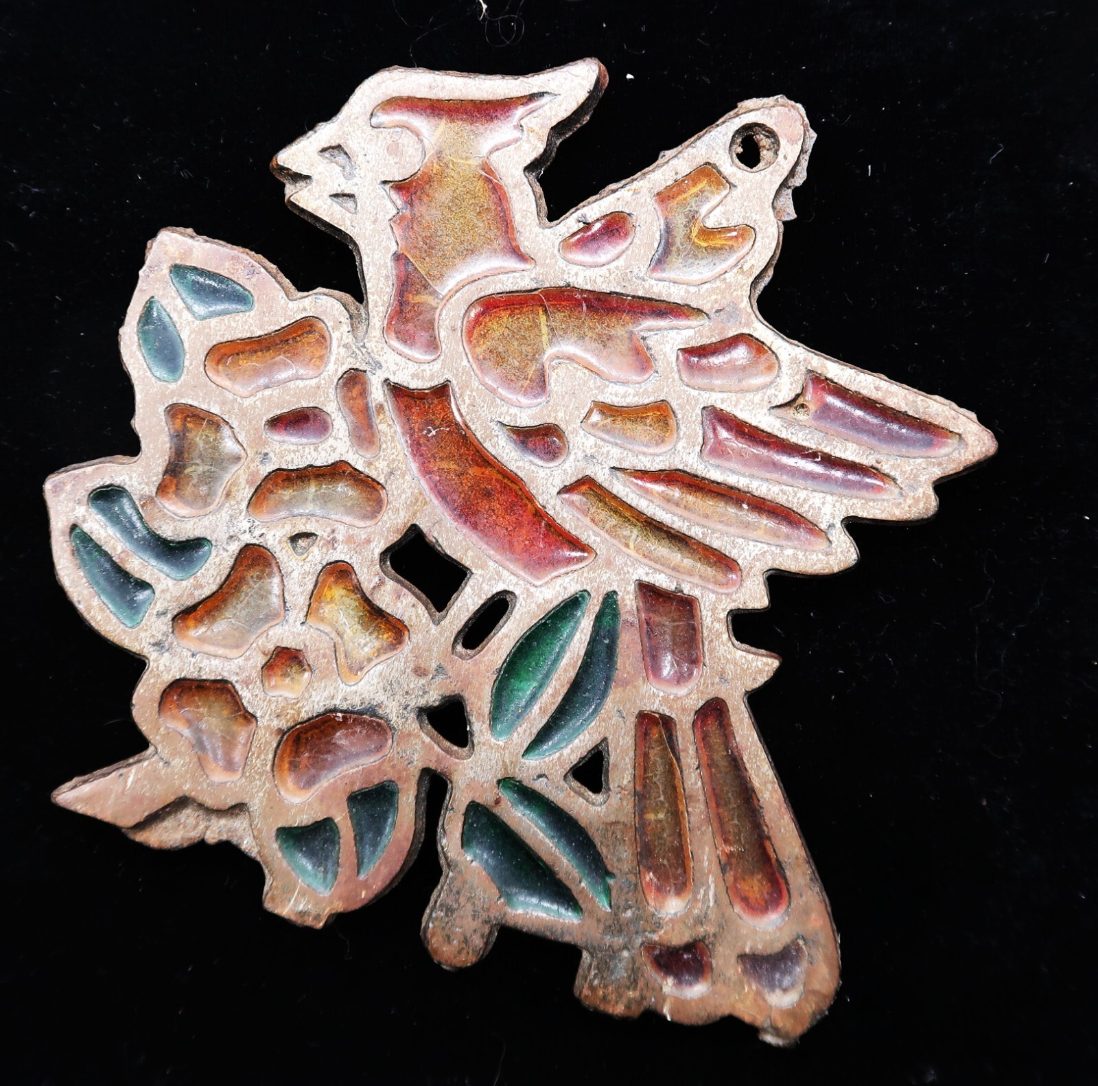 Vtg Bird &amp; Flower Metal &amp; Enamel Made in Taiwan Footed Trivet Decor Sun ... - $19.99